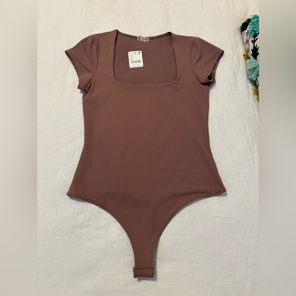 Free People Fair and Square Neck Duo Bodysuit in Brown size Medium